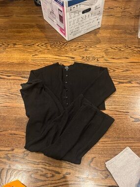 Zara ribbed Black Button-Front Knit Cardigan Set